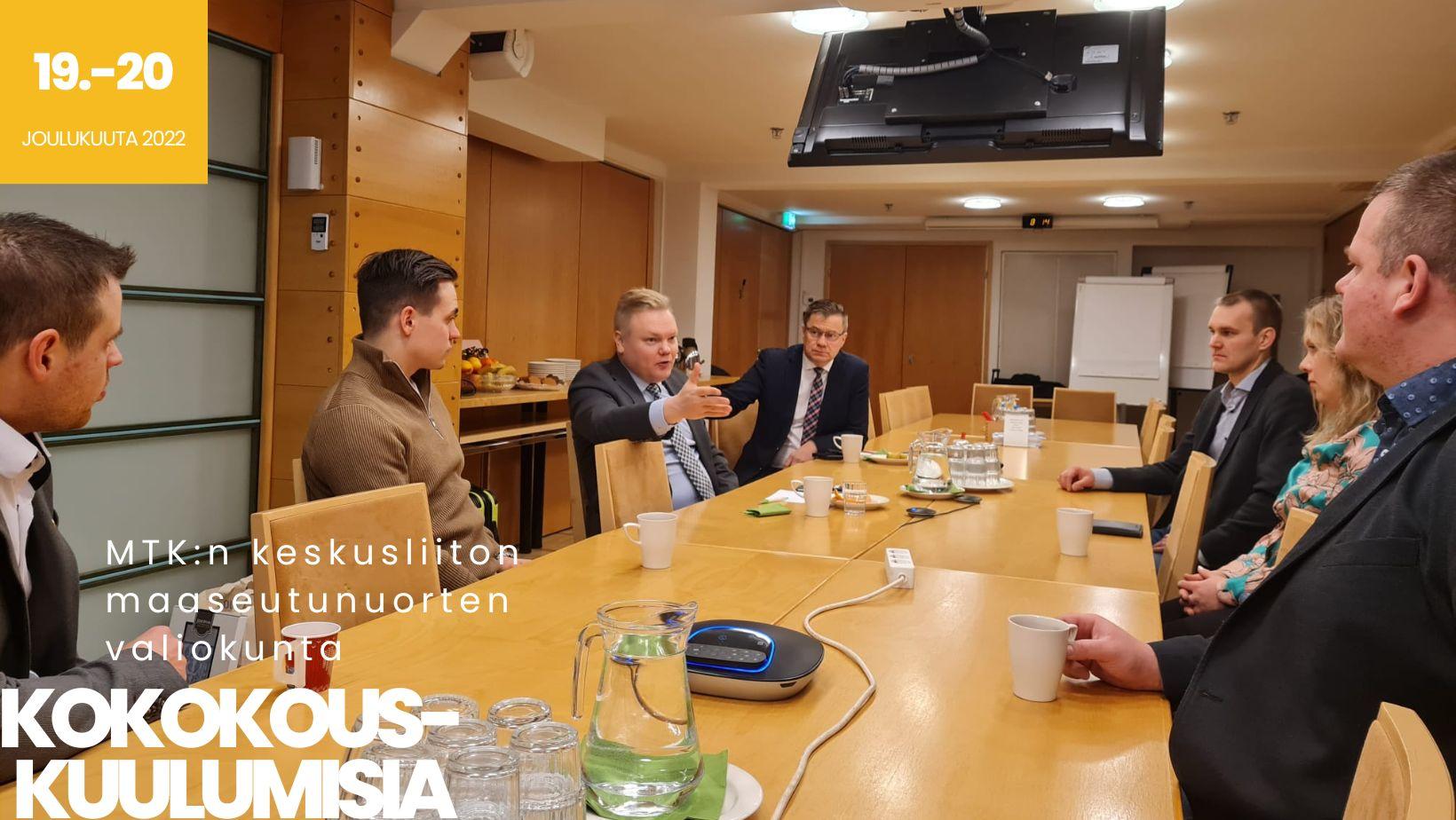 MTK:n keskusliiton maaseutunuorten valiokunta tapaa Maa- ja metsätalousministeri Antti Kurvisen. Valiokunnan perinteisiin on kuulunut vuosittaiset tapaamiset. Tällä kertaa Maalaistentalolla!